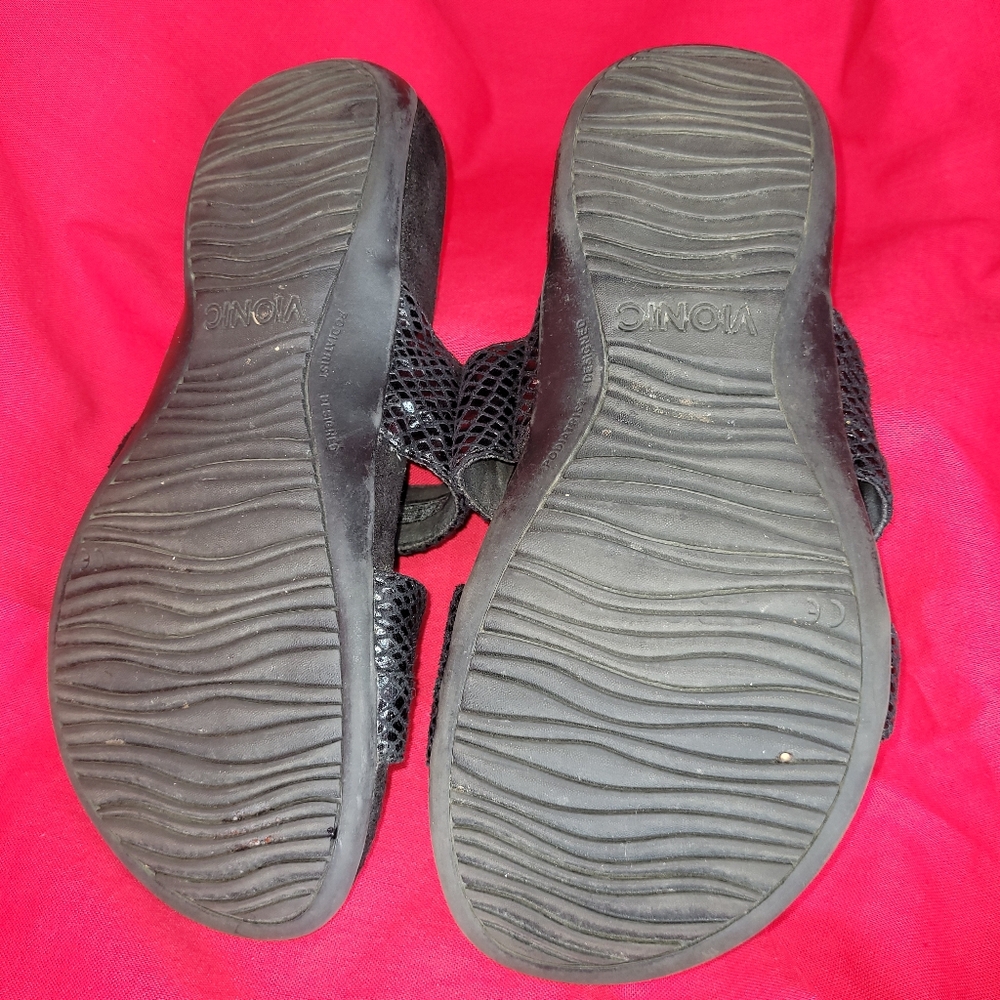 Vionic Black Faux Snakeskin Adjustable Strap Slid… - image 3